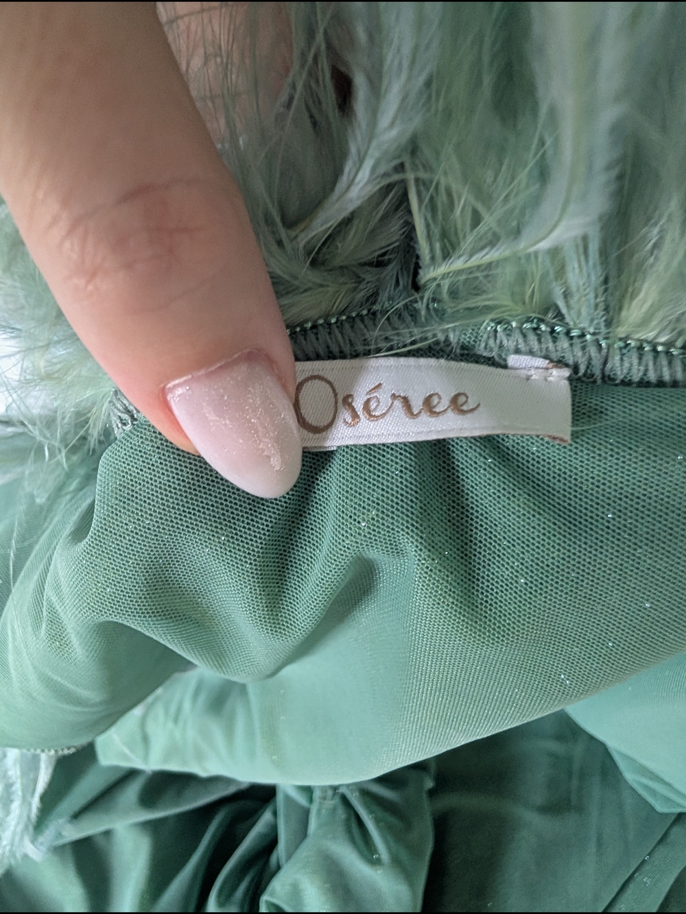 Oseree Plumage One-Shoulder Feather Trim Maxi Dress in Mint - Picture 5 of 6